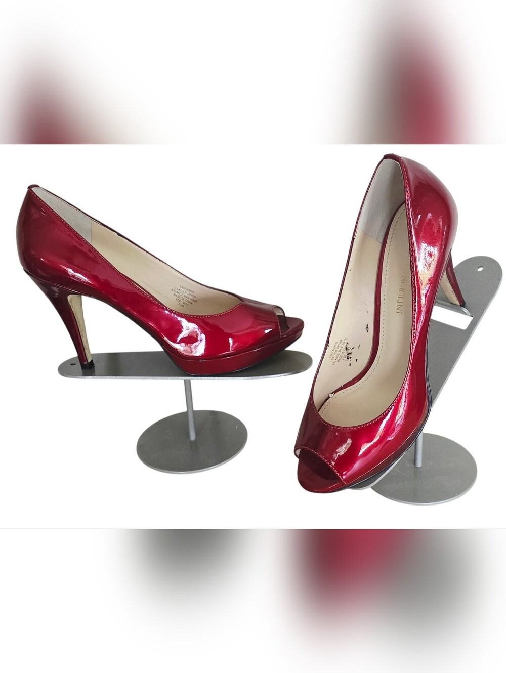 Enzo Angiolini Red Patent Peep-Toe 4" High Heels - Women Size 7.5